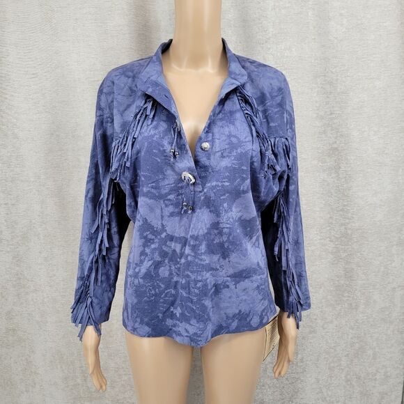 Ozark Mountain Jean Western Maxi Skirt Top Set Blue Fringe Concho Matching Set - Picture 10 of 16